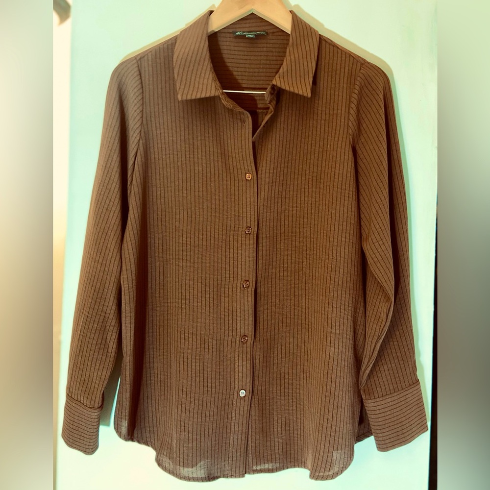 NWOT Sienna Brown Pinstripe Buttoned Blouse